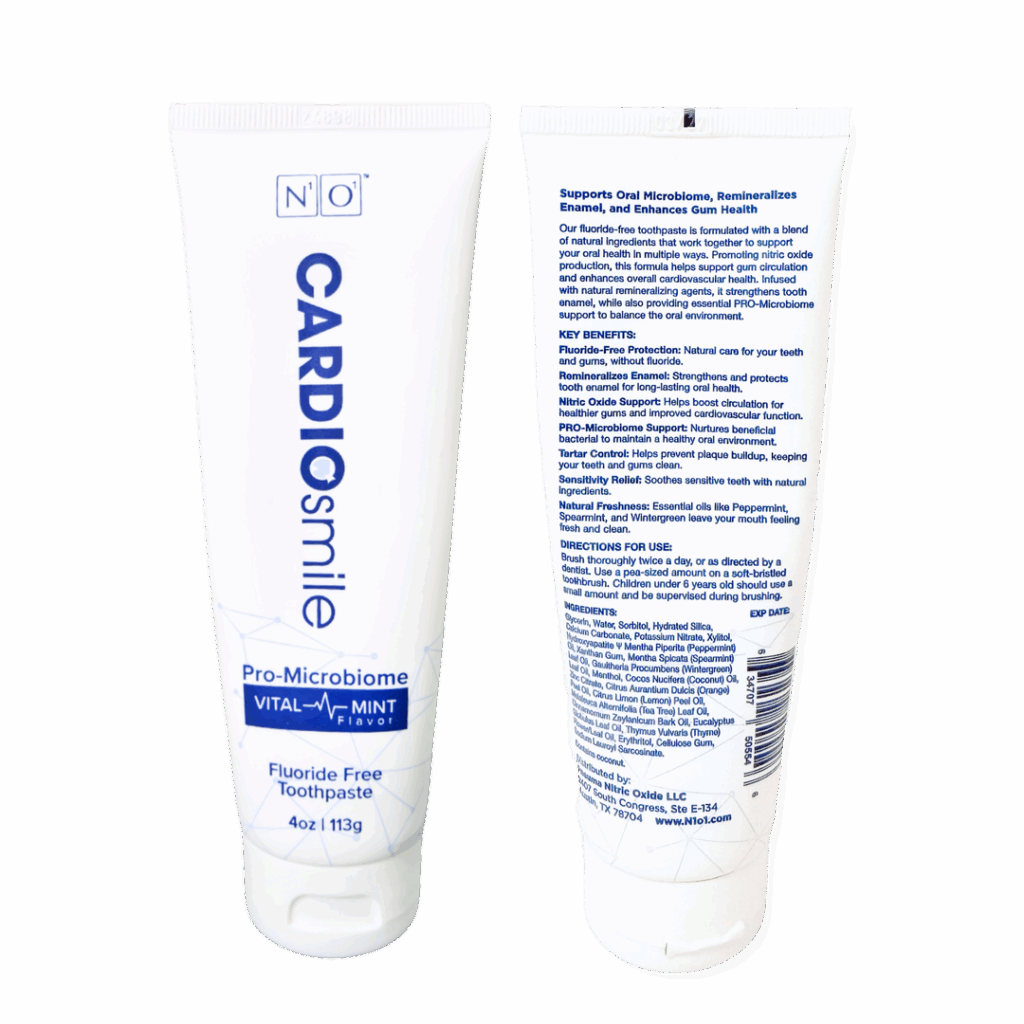 n1o1 cardiosmile nitric oxide boosting toothpaste front back transparent